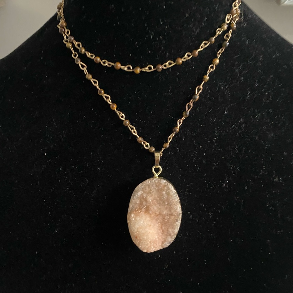 Handcrafted necklace made from natural stones, unique piece bronze